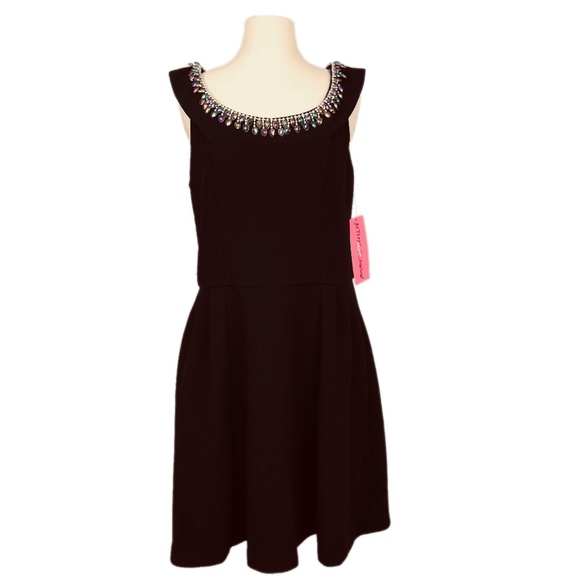 BETSEY JOHNSON Dress Jeweled Fit & Flare Cocktail Navy Blue Size 14 - Picture 5 of 8